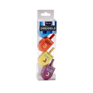 4 Hand Painted Wood Dreidels with Rules of The Game