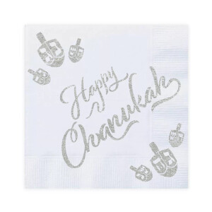 20 Happy Chanukah in Silver Foiled Serviettes