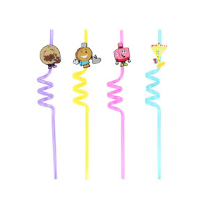 4 Chanukah Cartoon Shaped Themed Wiggly Straws