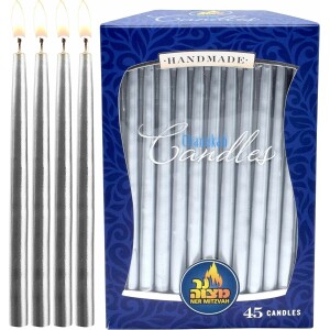 Ner Mitzvah Metallic Silver Chanukah Candles
