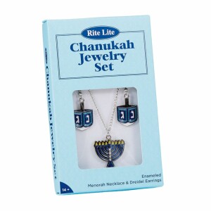 Set of Dreidel Earrings & Menorah Necklace in Gift Box