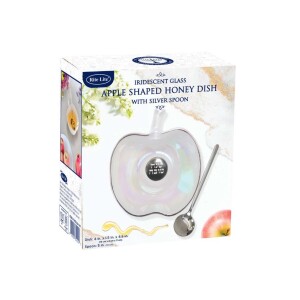 Apple Shaped Iridescent Glass Honey Dish