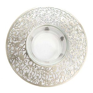 Yair Emanuel silver pomegranate metal cutout glass honey dish Sabeny